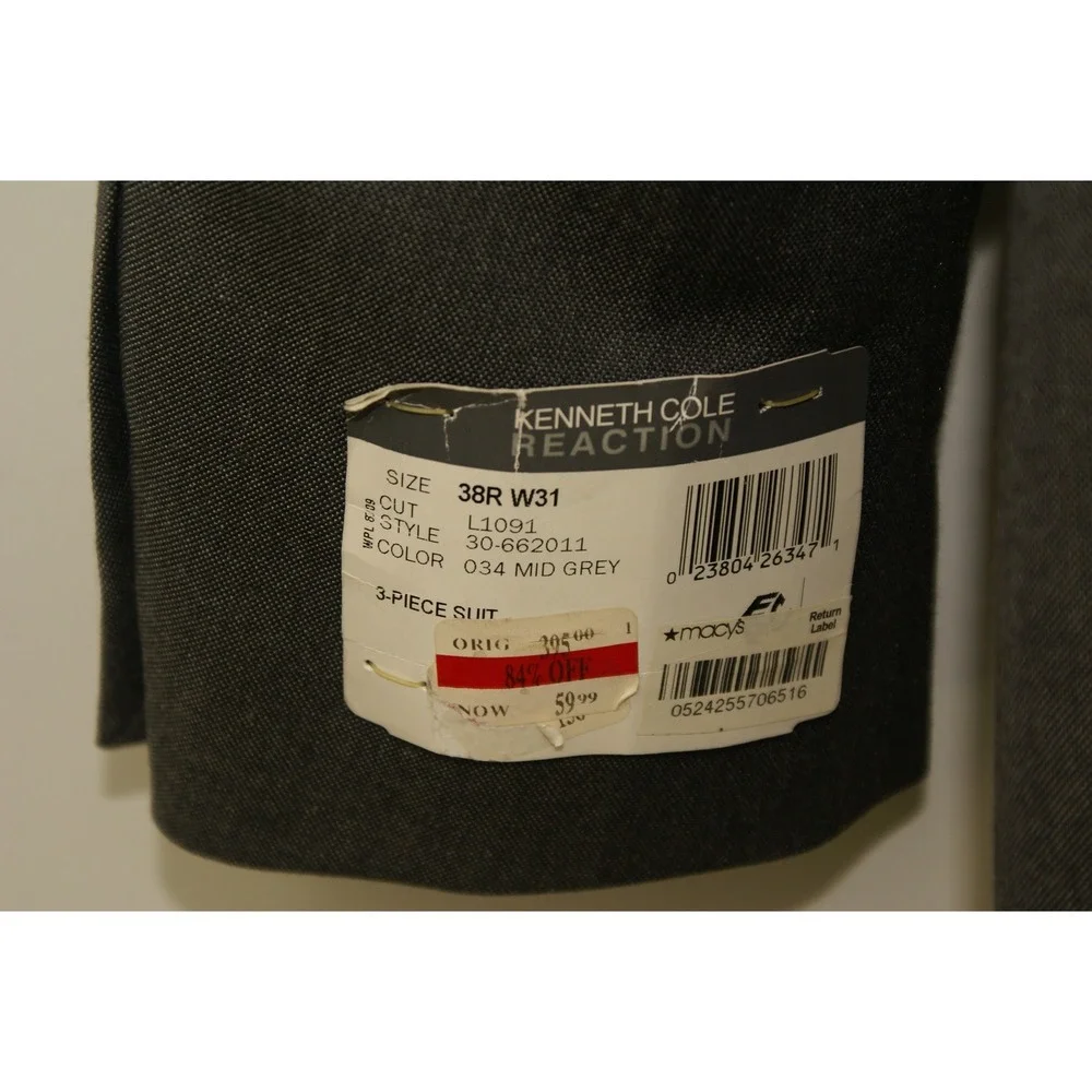 Kenneth Cole Reaction Mens Blazer 38R Mid Grey 2 Button Suit Jacket NEW L1091